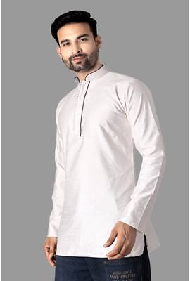 Mens designer wear pattern stitched open kurta with attached jacket without button men-kurtas 3