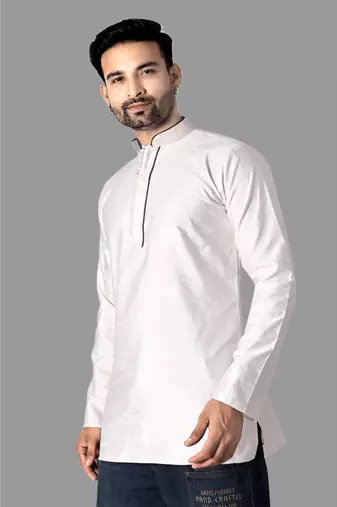 Mens designer wear pattern stitched open kurta with attached jacket without button men-kurtas