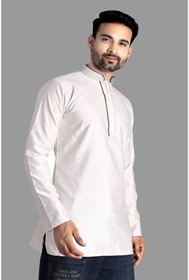 Mens designer wear pattern stitched open kurta with attached jacket without button men-kurtas 4