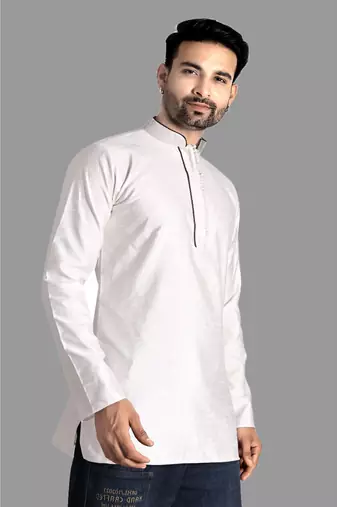 Mens designer wear pattern stitched open kurta with attached jacket without button men-kurtas