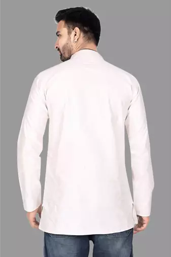 Mens designer wear pattern stitched open kurta with attached jacket without button men-kurtas