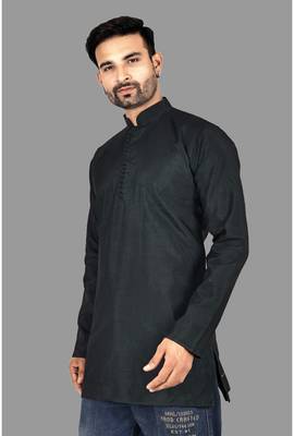 Mens designer wear pattern stitched open kurta with attached jacket without button men-kurtas 3