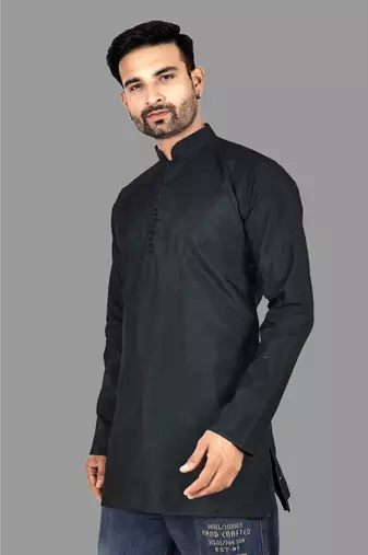 Mens designer wear pattern stitched open kurta with attached jacket without button men-kurtas