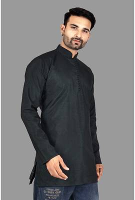 Mens designer wear pattern stitched open kurta with attached jacket without button men-kurtas 4