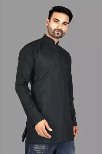 Mens designer wear pattern stitched open kurta with attached jacket without button men-kurtas