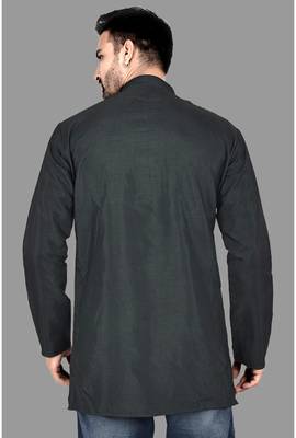 Mens designer wear pattern stitched open kurta with attached jacket without button men-kurtas 5