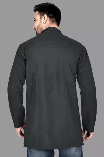 Mens designer wear pattern stitched open kurta with attached jacket without button men-kurtas