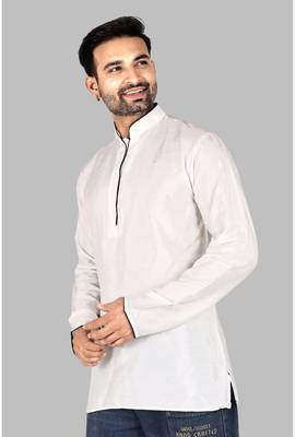 Mens designer wear pattern stitched open kurta with attached jacket without button men-kurtas 3