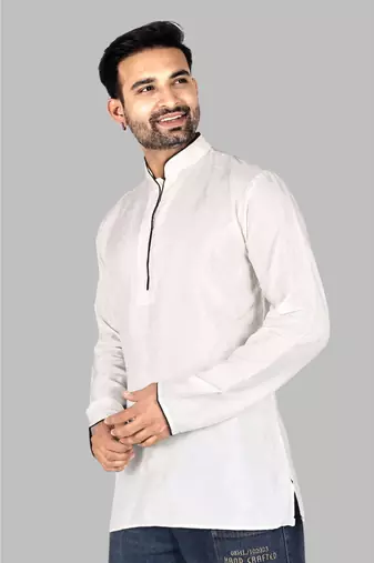 Mens designer wear pattern stitched open kurta with attached jacket without button men-kurtas