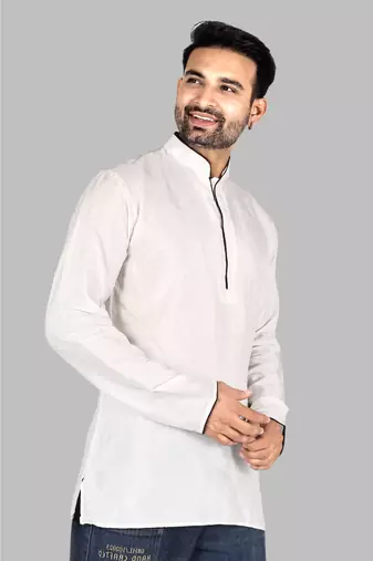 Mens designer wear pattern stitched open kurta with attached jacket without button men-kurtas