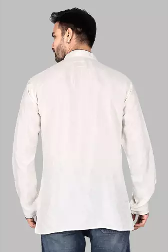 Mens designer wear pattern stitched open kurta with attached jacket without button men-kurtas