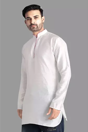 Mens designer wear pattern stitched open kurta with attached jacket without button men-kurtas