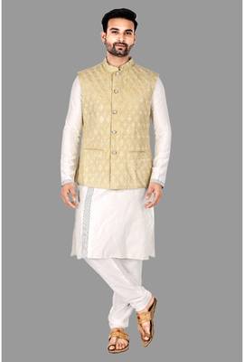 Mens solid stitched kurta with churidar kurta-jacket-set 1