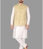 Mens solid stitched kurta with churidar kurta-jacket-set