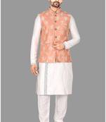 Mens solid stitched kurta with churidar kurta-jacket-set