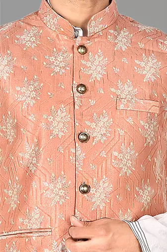 Mens solid stitched kurta with churidar kurta-jacket-set