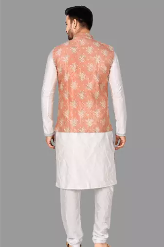Mens solid stitched kurta with churidar kurta-jacket-set