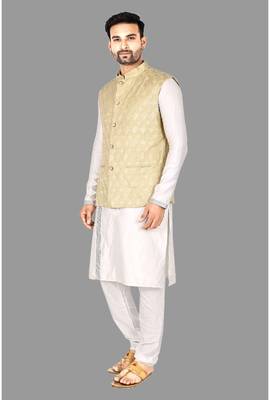 Mens solid stitched kurta with churidar kurta-jacket-set 3
