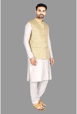 Mens solid stitched kurta with churidar kurta-jacket-set 4