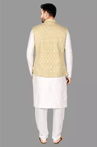 Mens solid stitched kurta with churidar kurta-jacket-set