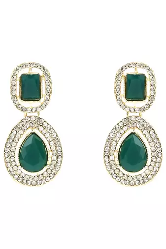 gold plated traditional stone & beads tear drop earrings for women 