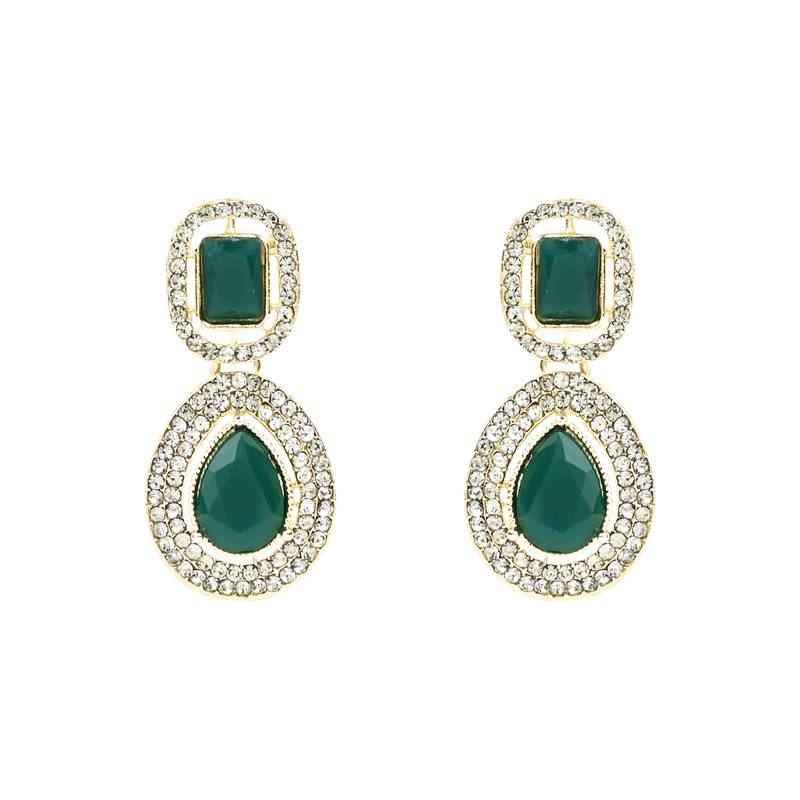 gold plated traditional stone & beads tear drop earrings for women 