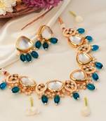 Kundan Necklace Set with Teal Green Pearls for Festive Glam