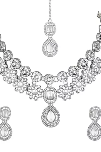 silver plated traditional kundan stone choker necklace jewellery set