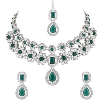 silver plated traditional kundan stone choker necklace jewellery set 6