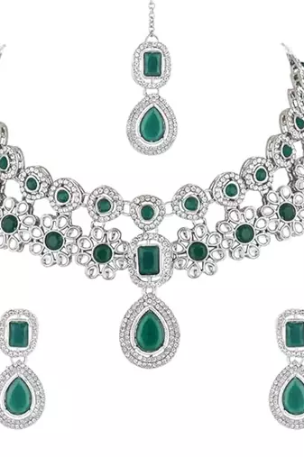 silver plated traditional kundan stone choker necklace jewellery set