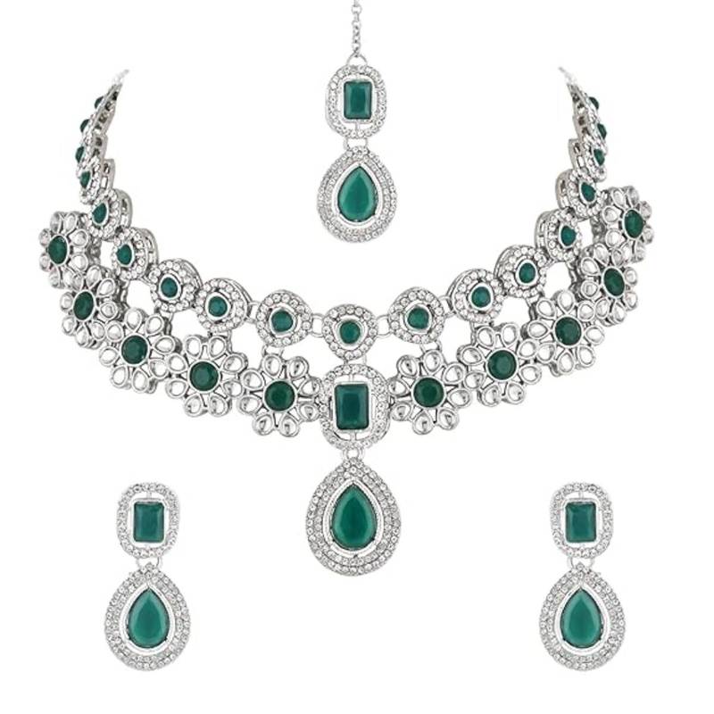 silver plated traditional kundan stone choker necklace jewellery set