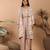Brown abstract print linen jacket set