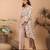 Brown abstract print linen jacket set