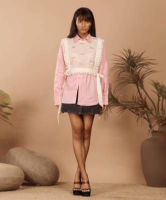 Baby pink nirvi shirt & a netted bib on top 1