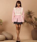 Baby pink nirvi shirt & a netted bib on top