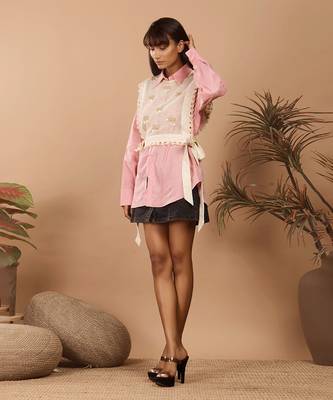 Baby pink nirvi shirt & a netted bib on top 2