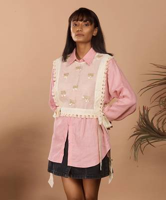 Baby pink nirvi shirt & a netted bib on top 3