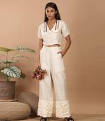 Beige textured stripes peterpan coord set