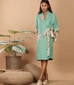 Sea green hand embroidery clover green trench coats