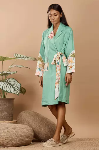 Sea green hand embroidery clover green trench coats