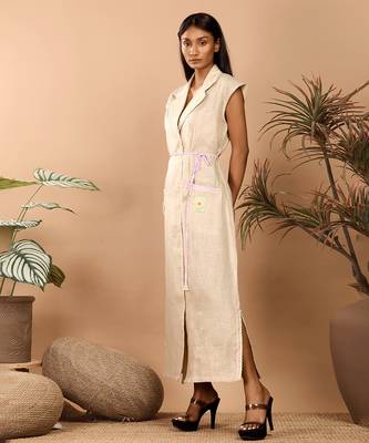 Beige blazer dress with cute patch detailings 1