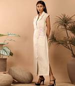 Beige blazer dress with cute patch detailings