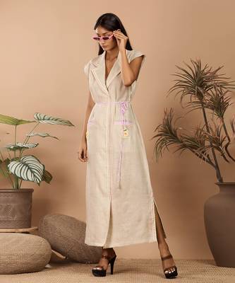 Beige blazer dress with cute patch detailings 2