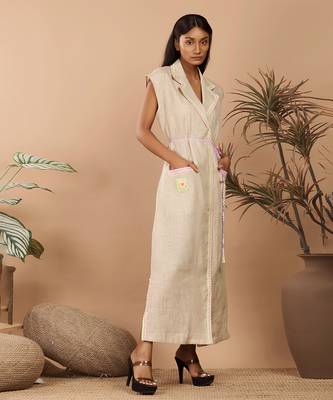 Beige blazer dress with cute patch detailings 3
