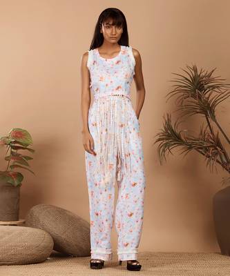 Off white abstract printed fringes coord set 1