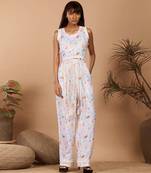 Off white abstract printed fringes coord set