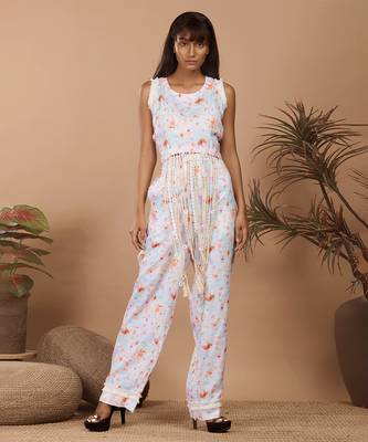 Off white abstract printed fringes coord set 2