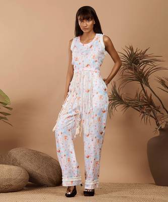 Off white abstract printed fringes coord set 3