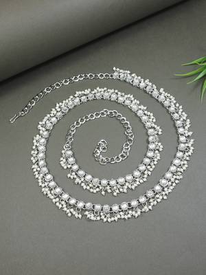 silver plated traditional kundan pearl adjustable waist chain/belly chain/kamarband for women/girls 1