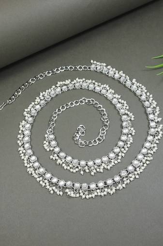 silver plated traditional kundan pearl adjustable waist chain/belly chain/kamarband for women/girls